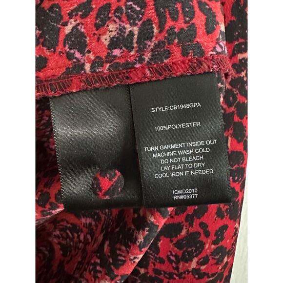 SANCTUARY Anthropologie Red Leopard Animal Print Smocked Cuff Blouse - Sz L - Picture 6 of 6